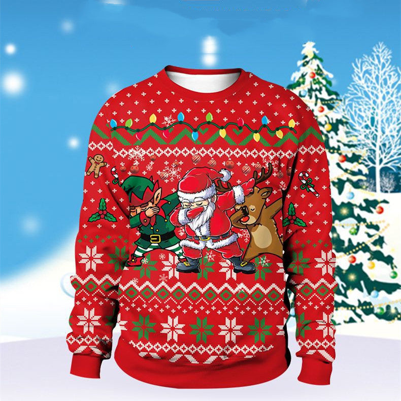 ⛄Men And Women Digital Printing Christmas Round Neck Sweater Tops⛄