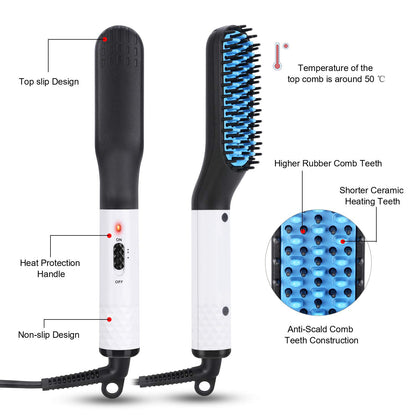 Electric Beard/Hair Straightener Brush Comb, Hot Tools Hair Flat Curling Iron, Fast Shaping for Beard Grooming And Hair Styling for Men, White👨‍🦰