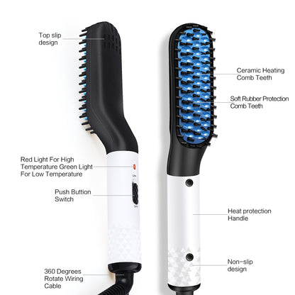 Electric Beard/Hair Straightener Brush Comb, Hot Tools Hair Flat Curling Iron, Fast Shaping for Beard Grooming And Hair Styling for Men, White👨‍🦰