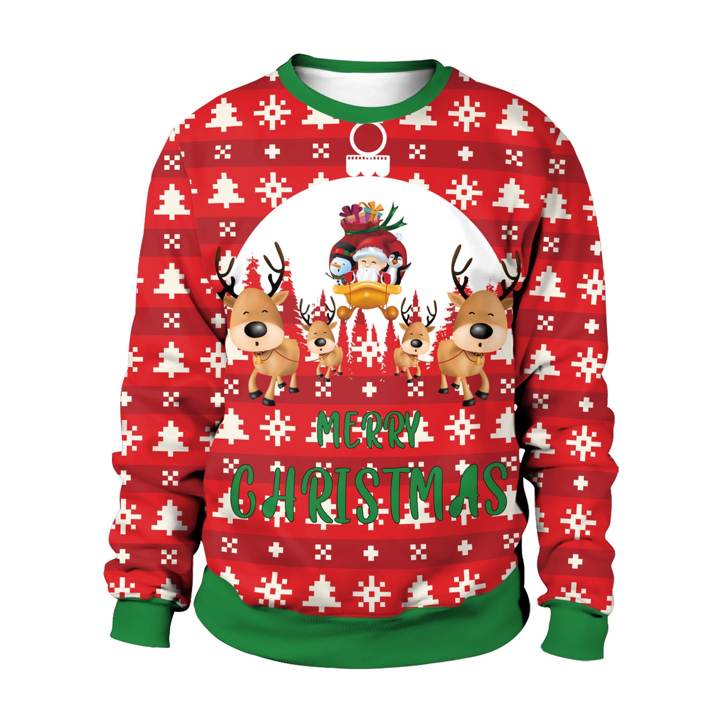 ⛄Men And Women Digital Printing Christmas Round Neck Sweater Tops⛄