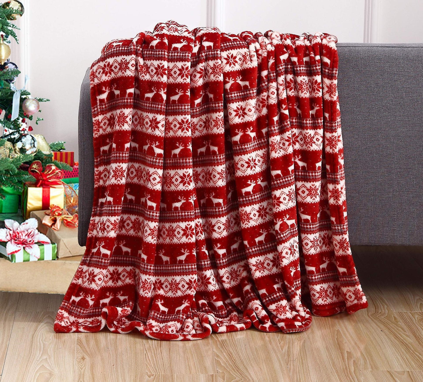 ⛄Christmas Elk Snowman Santa Claus Print Blanket Winter Double-sided Flannel Blanket For Sofa Sleeping Shawl