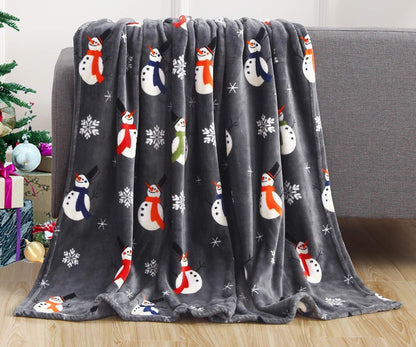 ⛄Christmas Elk Snowman Santa Claus Print Blanket Winter Double-sided Flannel Blanket For Sofa Sleeping Shawl