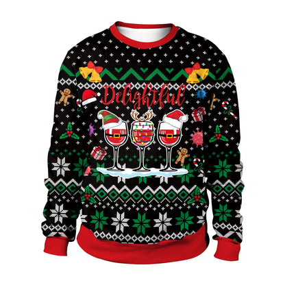 ⛄Men And Women Digital Printing Christmas Round Neck Sweater Tops⛄