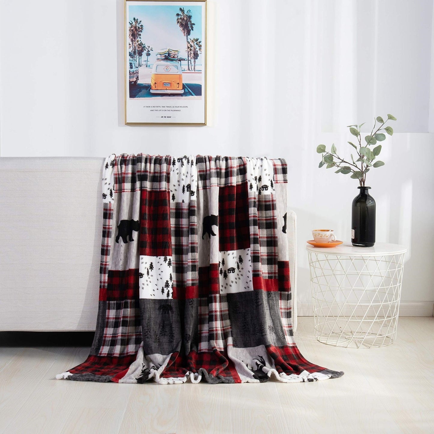 ⛄Christmas Elk Snowman Santa Claus Print Blanket Winter Double-sided Flannel Blanket For Sofa Sleeping Shawl