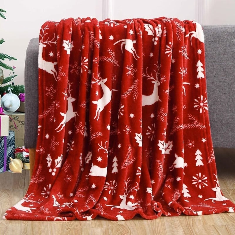 ⛄Christmas Elk Snowman Santa Claus Print Blanket Winter Double-sided Flannel Blanket For Sofa Sleeping Shawl