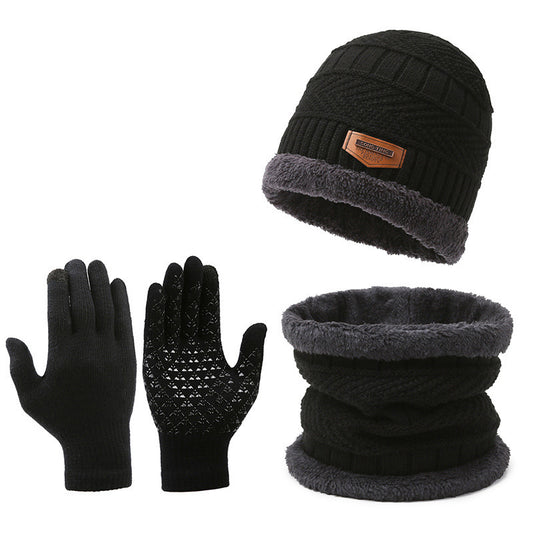 🧤Men's Winter Scarf Gloves Three-piece Set Fleece-lined Warm Knitted Hat🧤