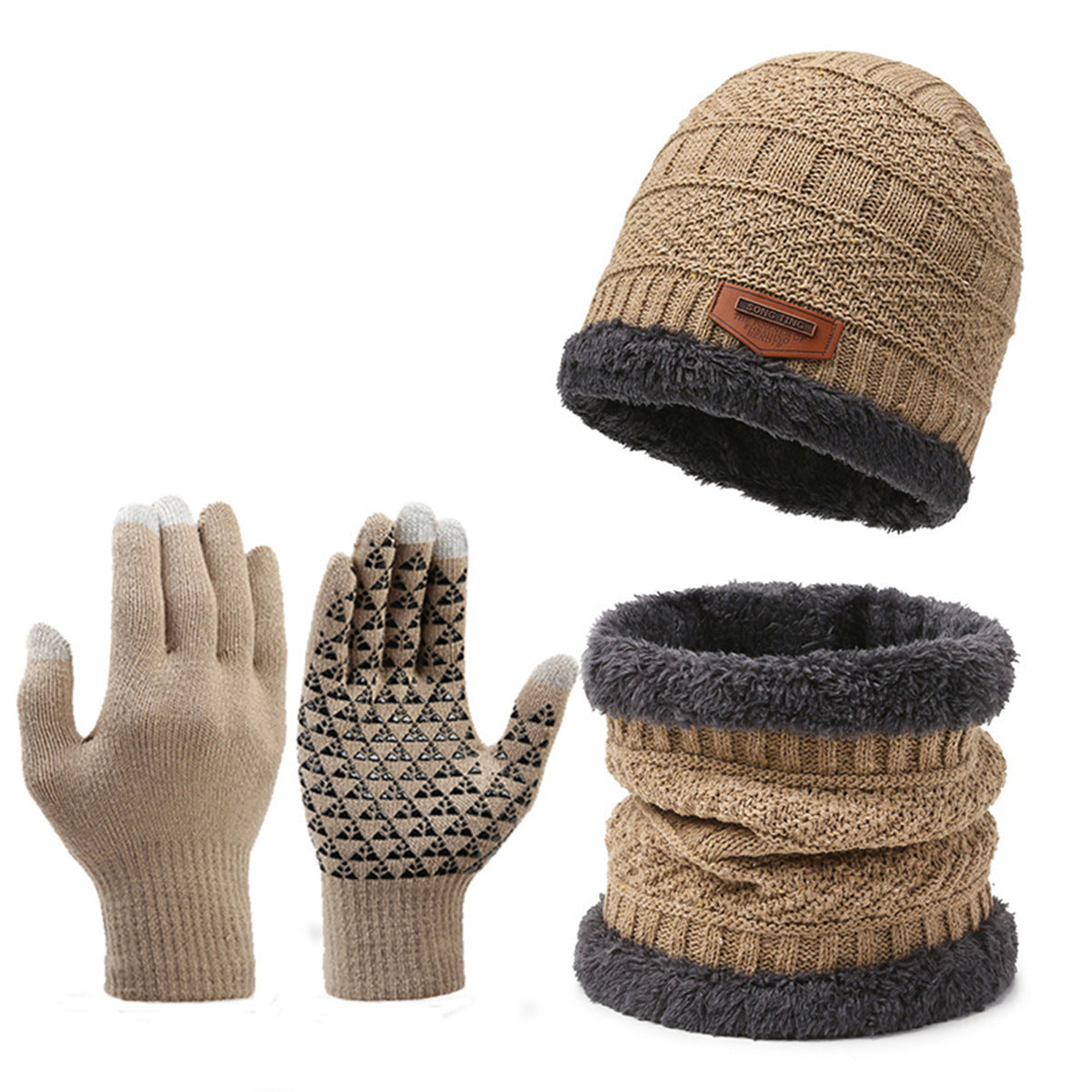 🧤Men's Winter Scarf Gloves Three-piece Set Fleece-lined Warm Knitted Hat🧤