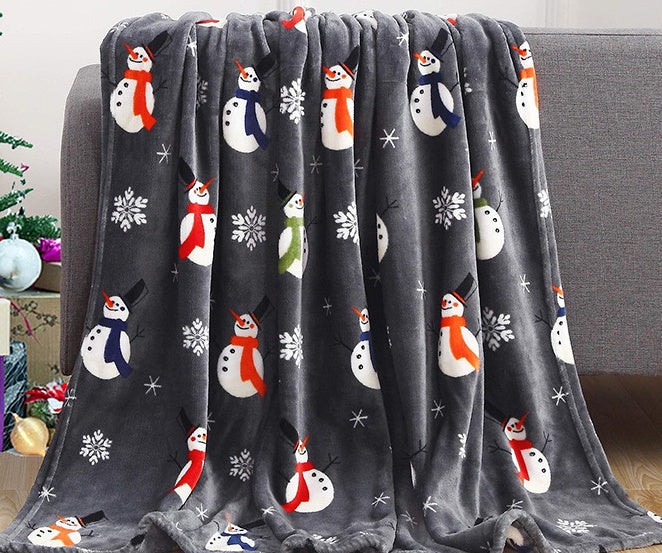 ⛄Christmas Elk Snowman Santa Claus Print Blanket Winter Double-sided Flannel Blanket For Sofa Sleeping Shawl