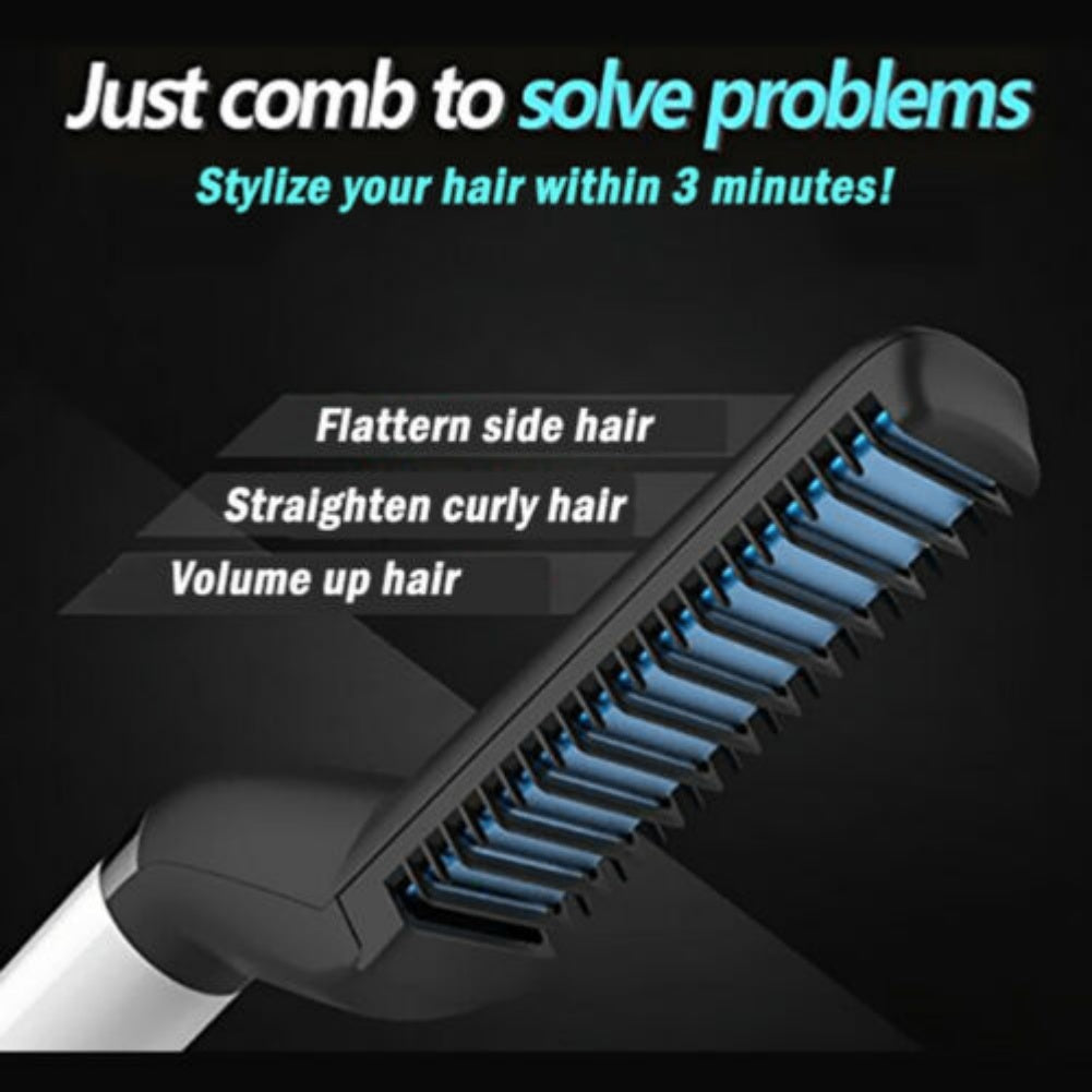 🧑‍🦱Electric Hair Straightener Brush,Men Quick Beard Straightener Styler Comb,Hair Straightening,Curly Hair Straightening Comb,Side Hair Detangling,Multifunctional Hair Curling Curler