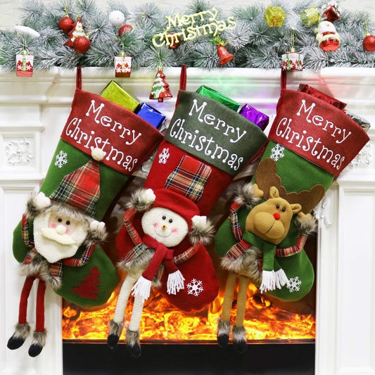 2024 New Year Xmas Big Stockings Set Decorations Christmas 3D Plush