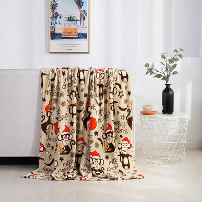 ⛄Christmas Elk Snowman Santa Claus Print Blanket Winter Double-sided Flannel Blanket For Sofa Sleeping Shawl